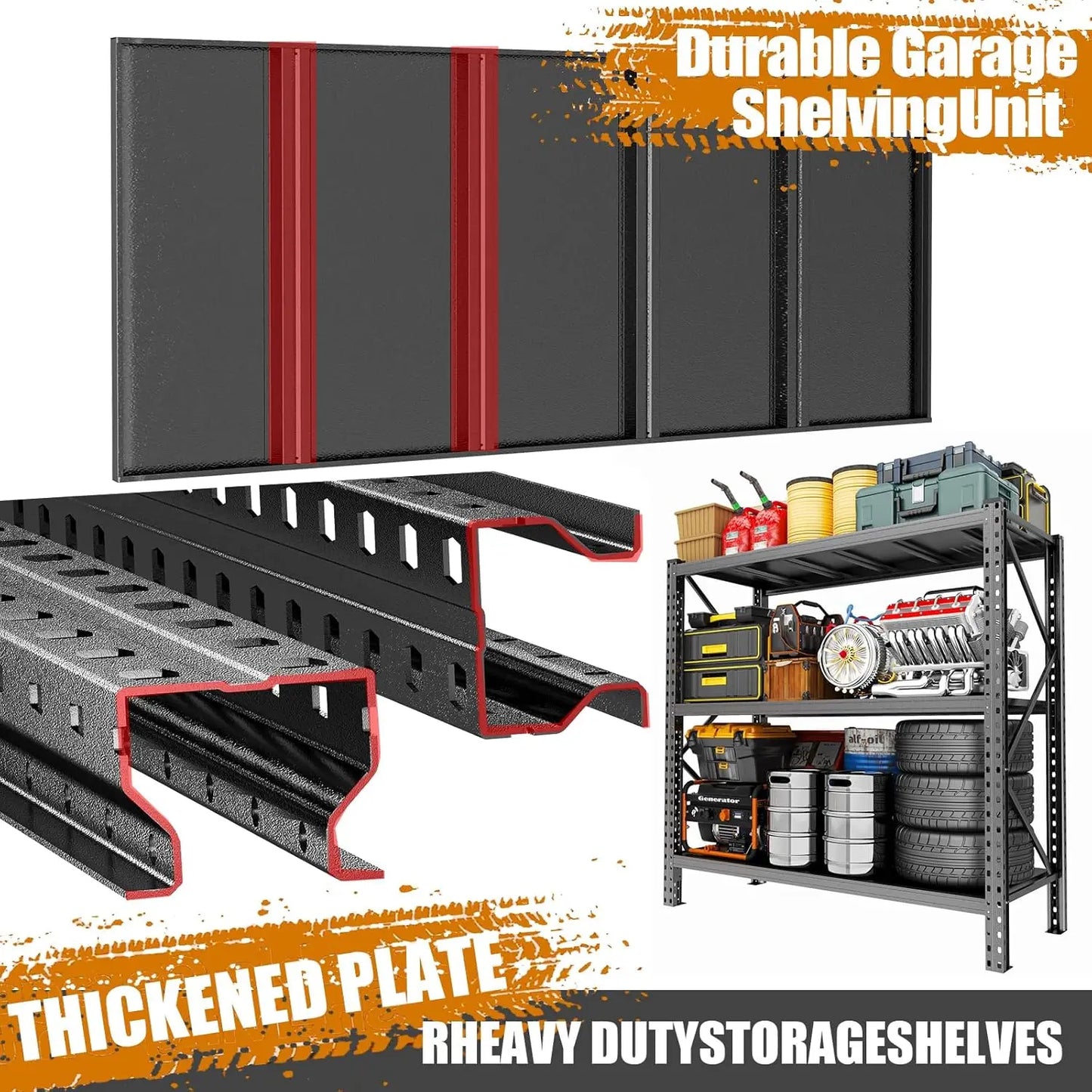 Heavy Duty Metal Garage Shelving Unit, 3-Tier Adjustable Storage Shelves, 3000LBS for Garage & Basement, Kitchen, Customized