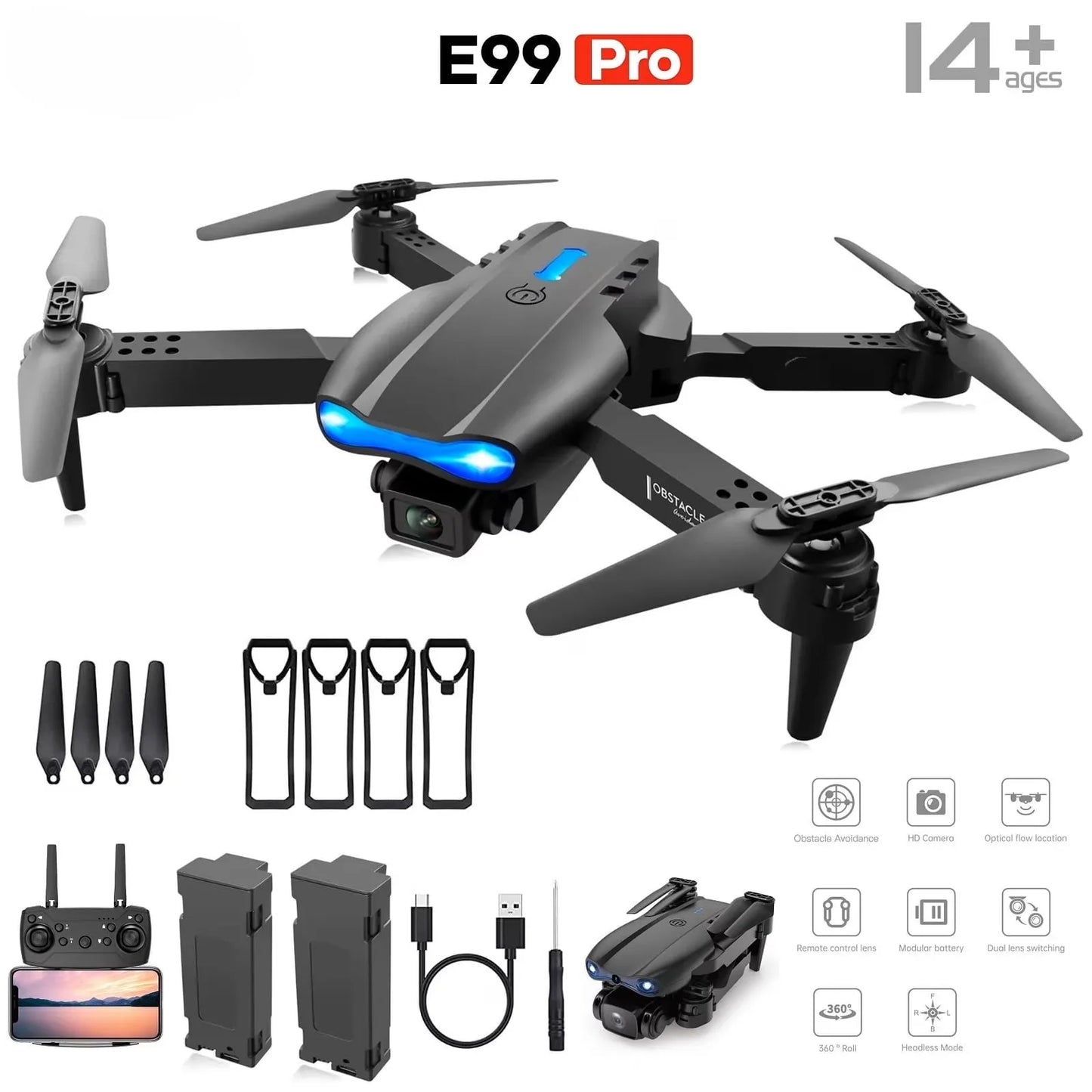 The 2026 Upgraded E88PRO MAX Foldable Drone Features Dual Cameras, Extra Batteries, an 8K Screen for Remote Control, and One-click Return-to-home Functionality. Suitable for Beginners, I