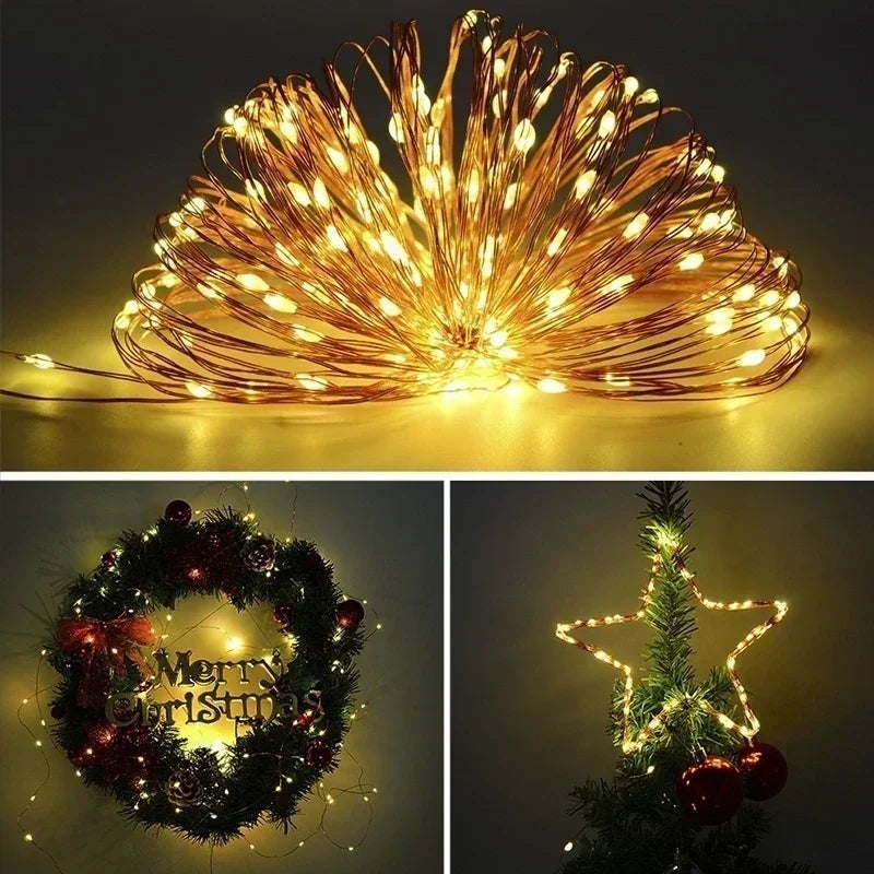 LED Fairy Lights Battery Operated String Lights Waterproof Silver Wire Firefly Starry Lights  Wedding Party Xmas Christmas Decor
