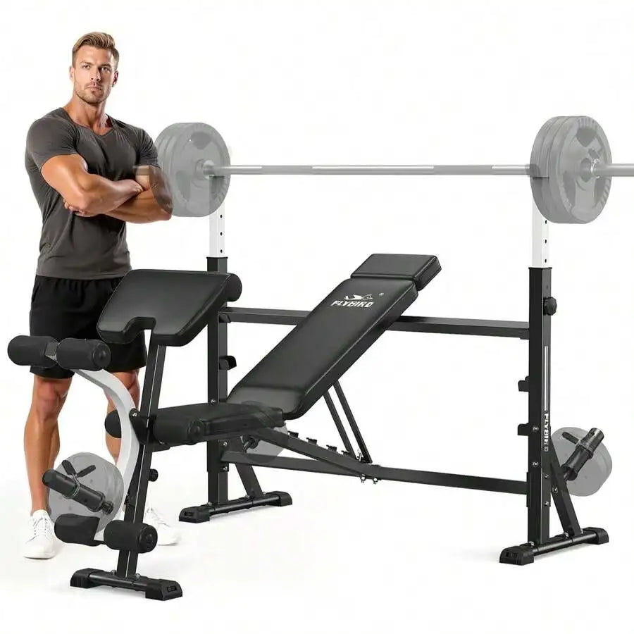 Adjustable Weight Bench, With Bench Press Rack, Leg Extension And Leg Curl, For Home Gym Workout (2 Size Options)