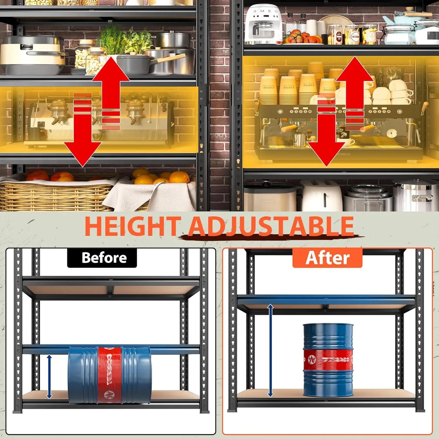 5 Tier Storage Shelves 2100LBS Garage Shelving, Adjustable Shelving Units, Metal Utility Shelf for Kitchen Pantry, Customized