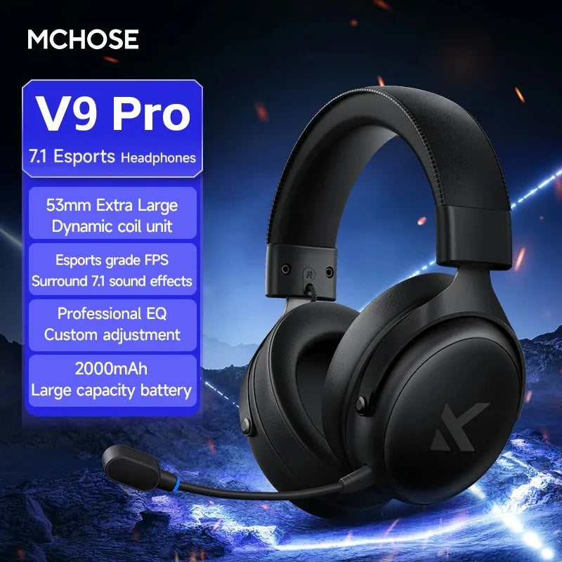 V9 Pro Wireless Gaming Headset 7.1Surround Sound Headphones Noise Canceling Mic Low Latency Lightweight for PS5 PC SWITCH