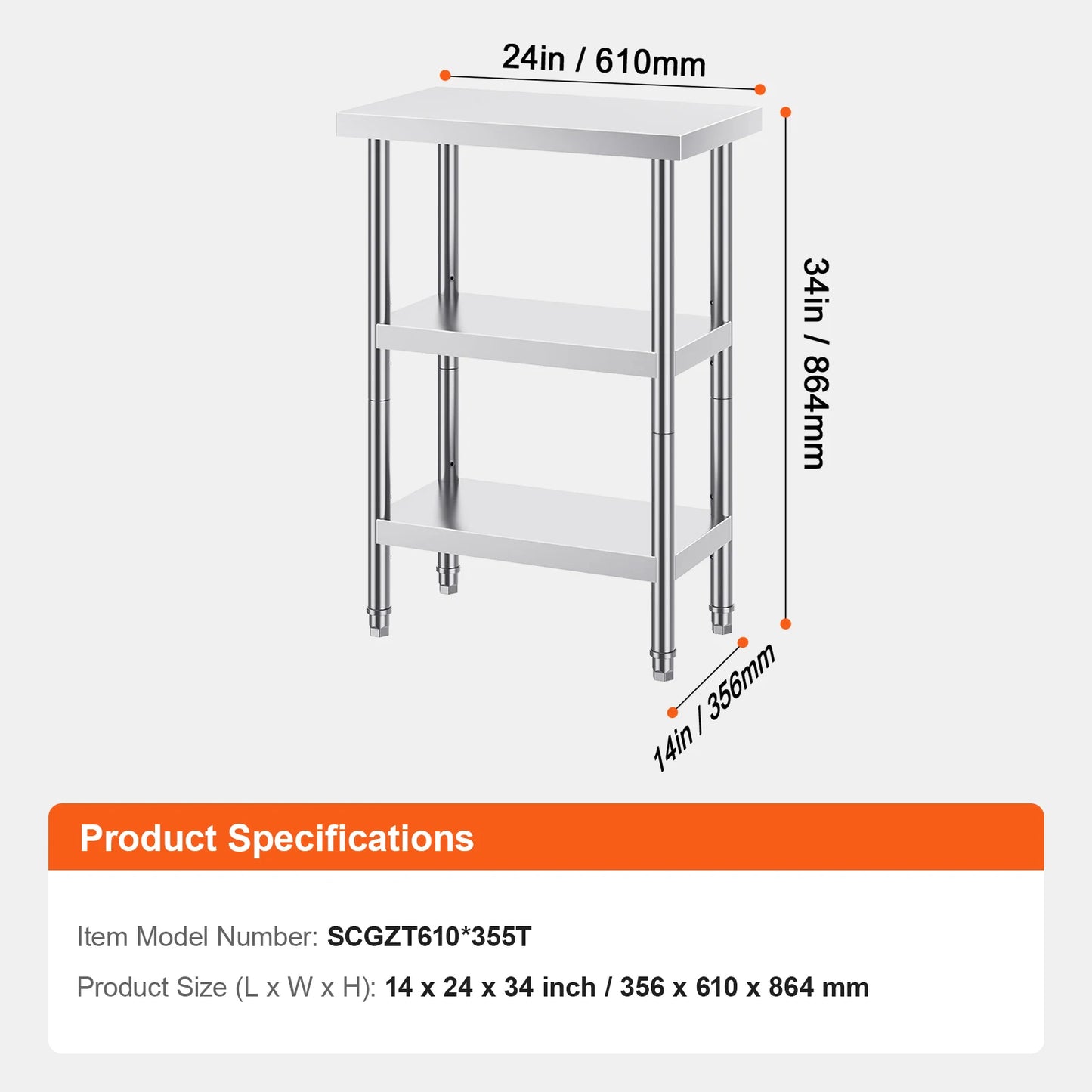 SucceBuy Stainless Steel Food Prep Table Commercial Kitchen Worktable with 2 Adjustable Undershelf for BBQ Kitchen Garage