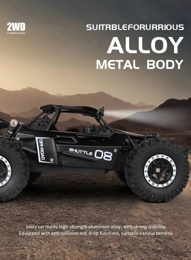 1:16 Alloy RC Off Road Car 2.4G Wireless Remote Control High Speed Buggy With LED Light Shock Absorber Kids Toy Racing Vehicle