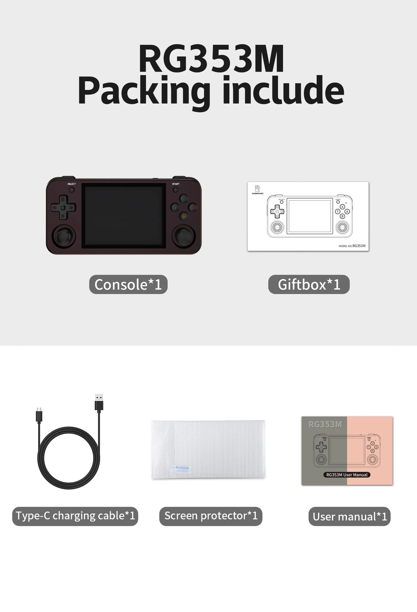RG353M Handheld Game Console 3.5 Inch Multi-touch Screen Dual OS Aluminum Alloy Shell HDMI-compatible WIFI Gaming Video Player