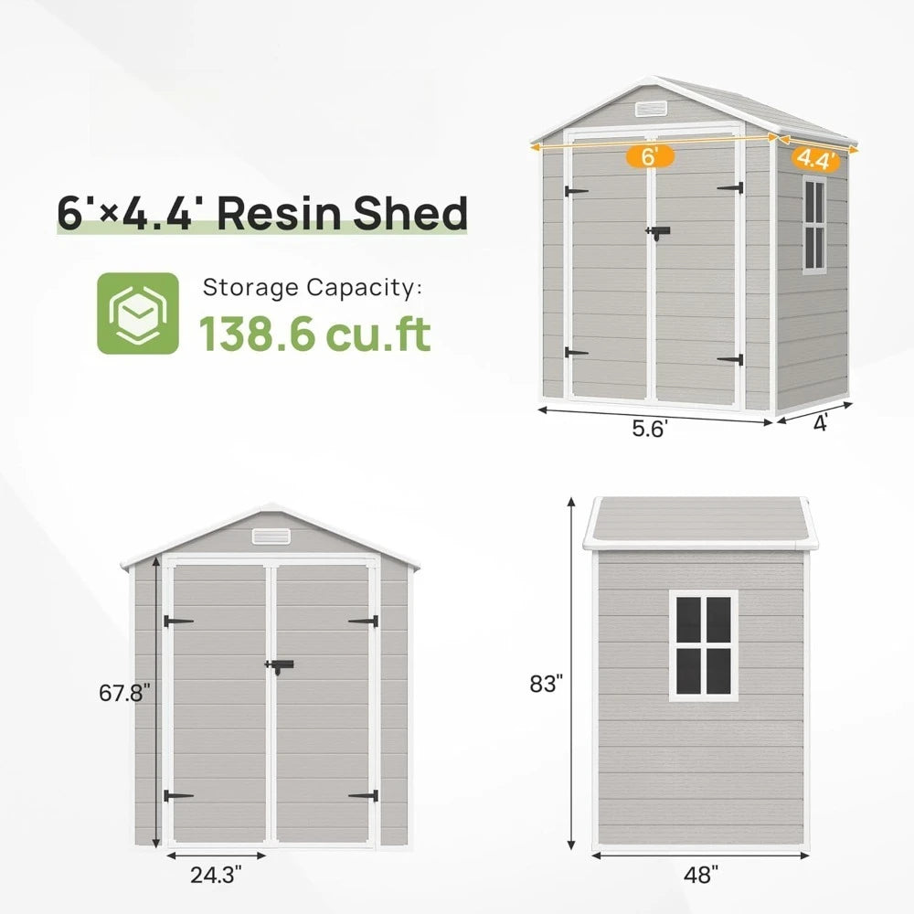 Resin Outdoor Storage Shed with Floor, 6x4.5 FT Plastic Garden Shed, Lockable Door & Window, Waterproof Tool Shed, Customized
