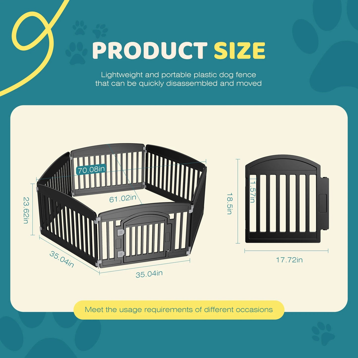 Plastic Dog Playpen 6 Panel 24IN Expandable Durable Pet Fence for Medium Dogs Indoor Outdoor Folding Portable Puppy Playpen