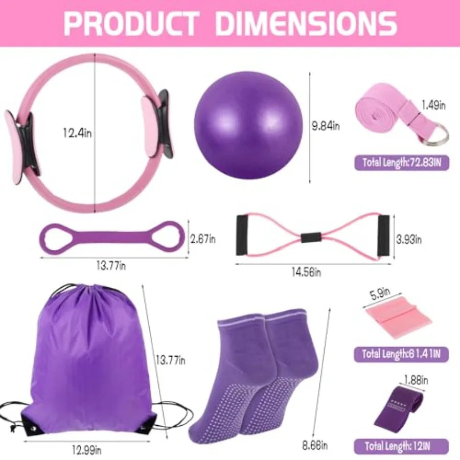 21 Pcs Pilates Ring Circle Set for Women, Includes 9.8 in Ball Yoga, Ring Stretching, Strap Bands, Non Slip Socks, Back Bags fo