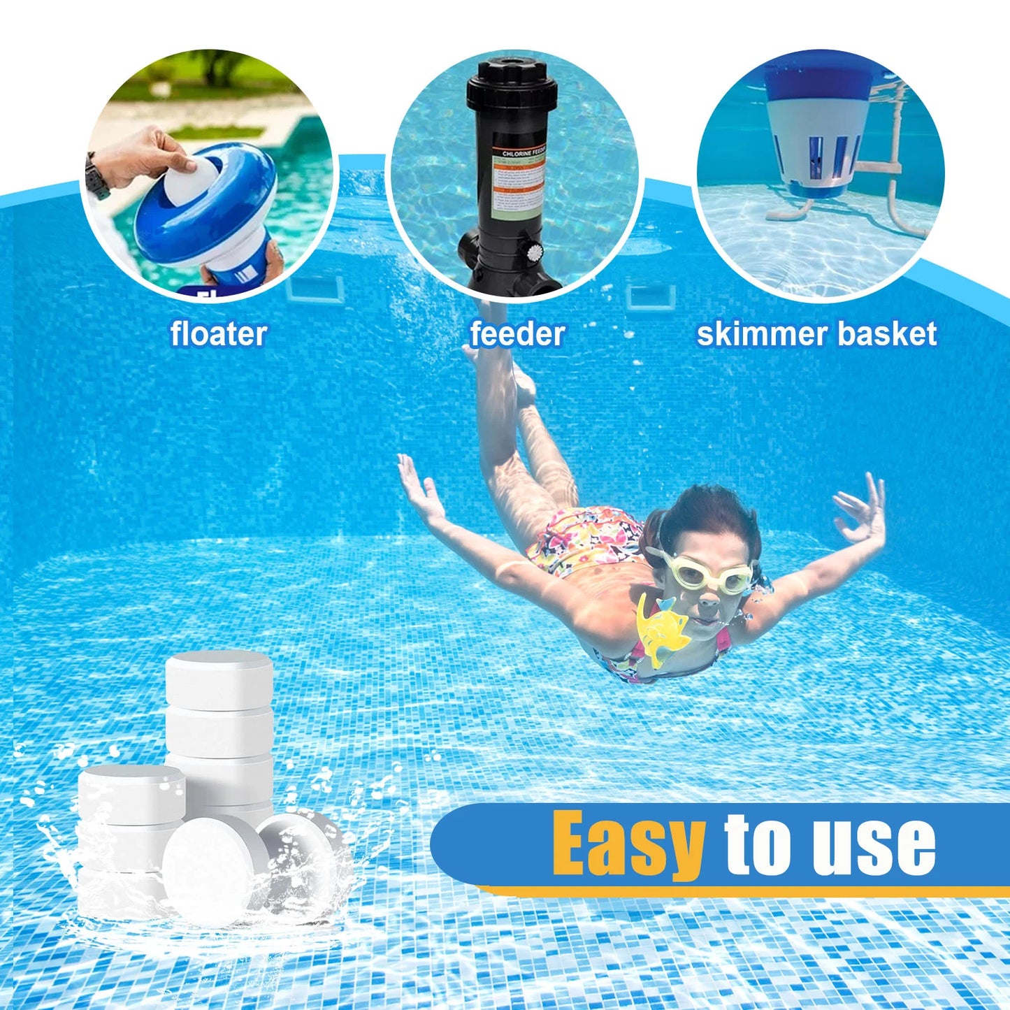 3 inch 50 Pounds Chlorine Tablets ,  Stabilized Chlorine Tablets for Hot Tubs, Swimming Pools and Spas - Slow Dissolving
