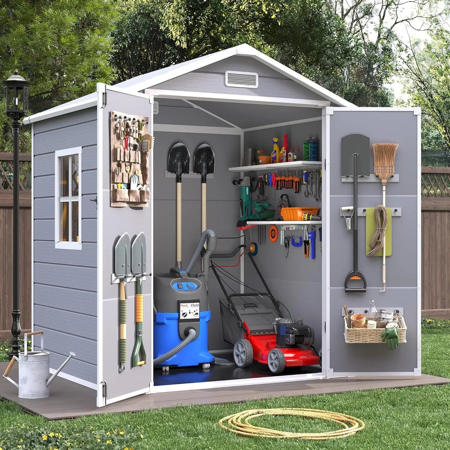 Resin Outdoor Storage Shed with Floor, 6x4.5 FT Plastic Garden Shed, Lockable Door & Window, Waterproof Tool Shed, Customized