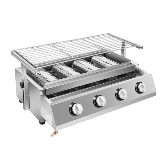 4 Burners BBQ Propane Gas Grill Removable Smokeless Barbecue Grill Portable BBQ Grill for Outdoor Patio Garden