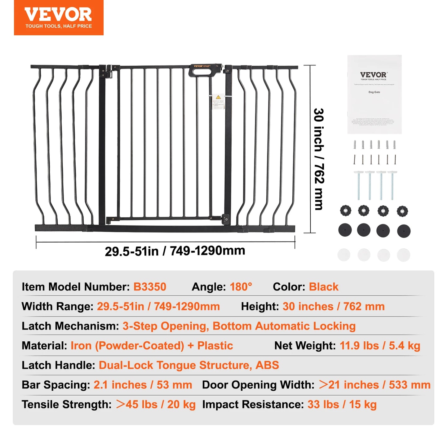 Baby Gate 28/30/36 Inches High Dog Gate Easy Step Walk Thru Child Pet Security Pressure Mount Kit Wall Cups Doorways