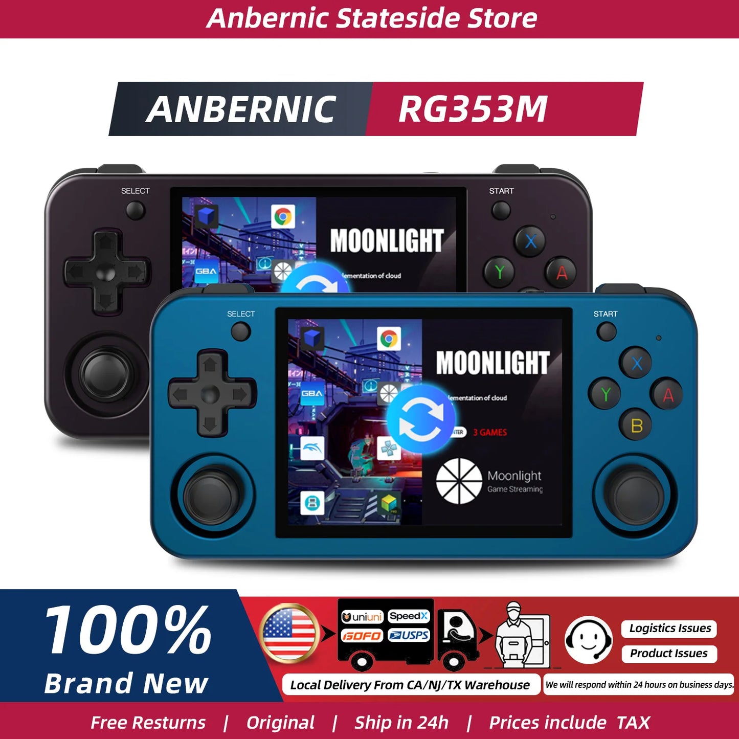 RG353M Handheld Game Console 3.5 Inch Multi-touch Screen Dual OS Aluminum Alloy Shell HDMI-compatible WIFI Gaming Video Player