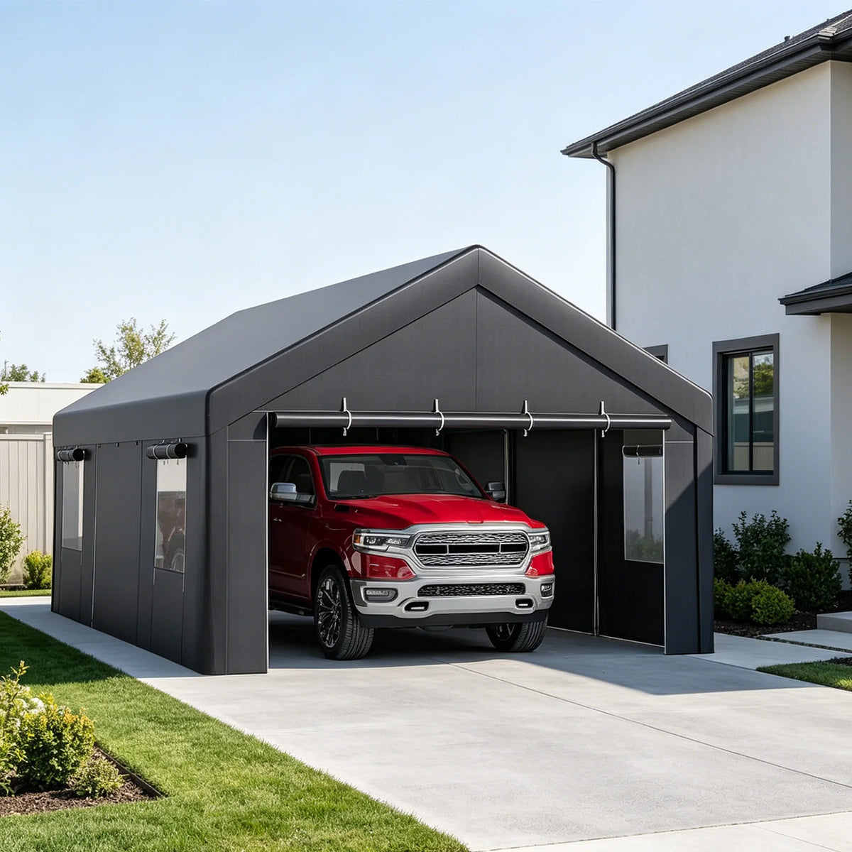 13x25FT Heavy Duty Carport Portable Garage Canopy Shelter, Roll-Up Windows, Removable Sidewalls & Doors For SUV, Truck & Boat