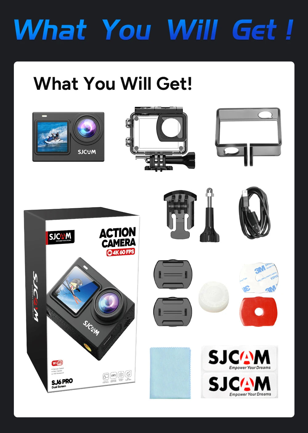 SJCAM SJ6 Pro 4K Dual Screen Action Camera Waterproof Touch Screen Sport Cam WiFi Night Vision 6-Axis Gyro Stabilization