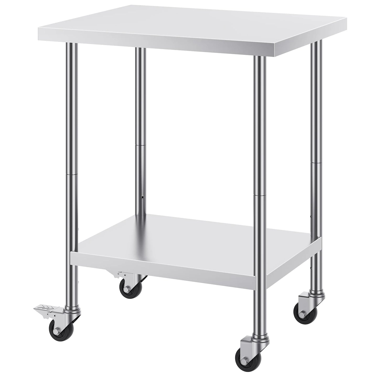 SucceBuy Stainless Steel Work Table with Wheels 3 Adjustable Height Levels Heavy Duty Food Prep Worktable for Commercial Kitchen