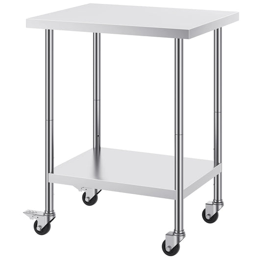SucceBuy Stainless Steel Work Table with Wheels 3 Adjustable Height Levels Heavy Duty Food Prep Worktable for Commercial Kitchen