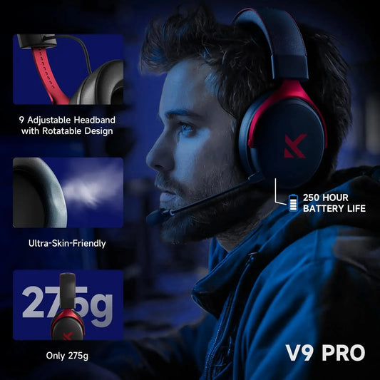 V9 Pro Wireless Gaming Headset 7.1Surround Sound Headphones Noise Canceling Mic Low Latency Lightweight for PS5 PC SWITCH