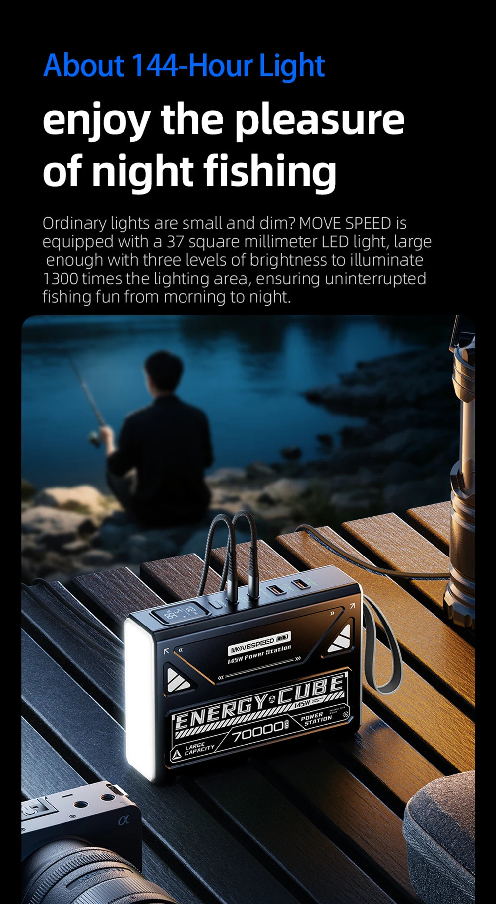 MOVESPEED LED Camping Lantern 70000mAh Large Capacity Battery w/ Rechargeable Lamp LED Emergency Light for Outdoor Power Outage
