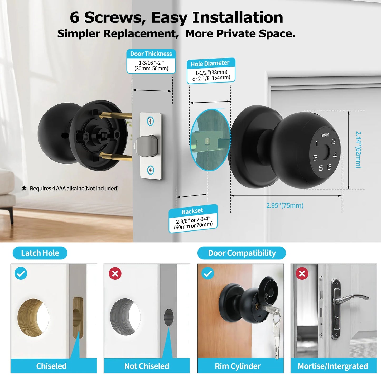 Ball Shaped Smart Lock Fingerprint Door Lock App Control Passcode Unlock Electronic Touchscreen Keypad Indoor