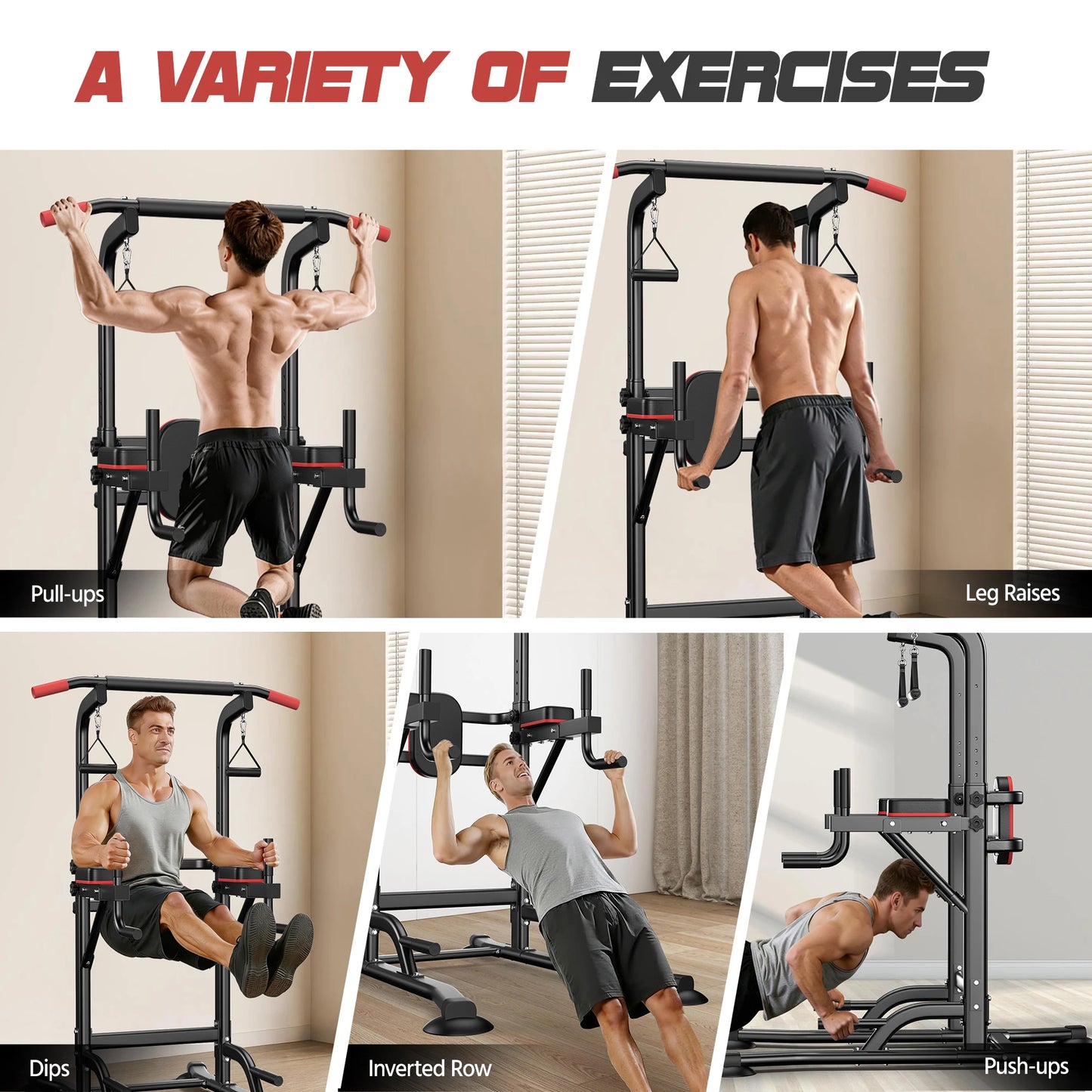 Power Tower Pull Up Bar Free standing with Resistance Bands, 350LBS Heavy Duty Alloy Steel Dip Station for Home Gym