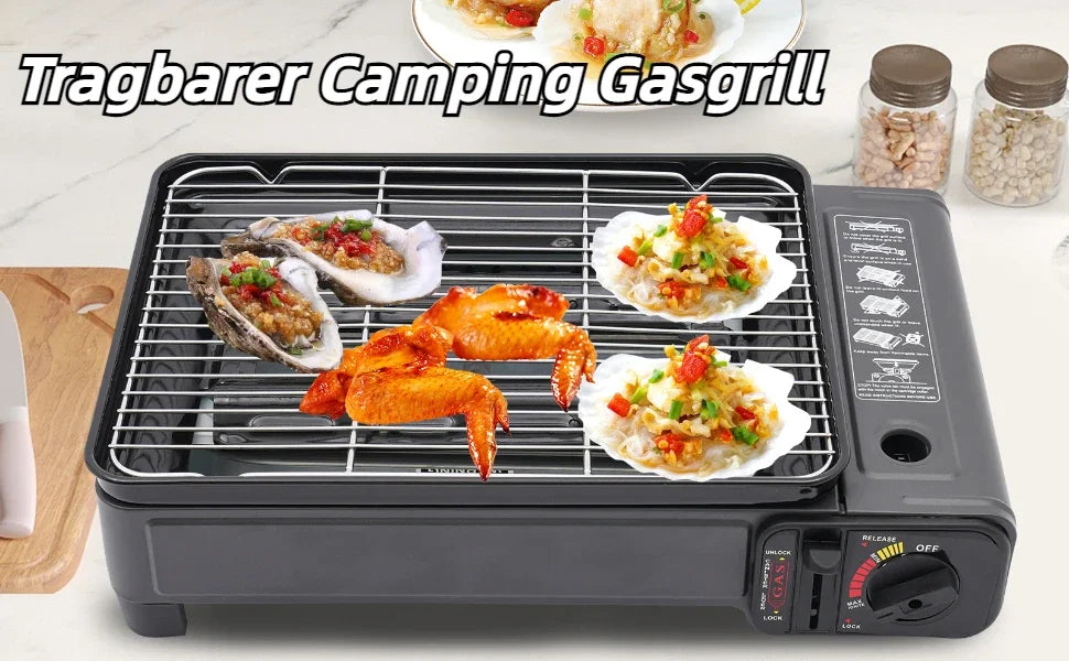 BYMAOCAR Butane Grill with Grill Net Stove Portable Camping Grill Gas Stove for Camping Traveling Trekking