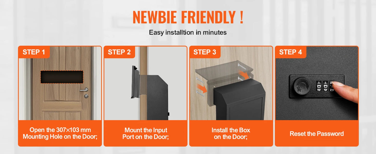 SucceBuy Through The Door Key Drop Box Heavy Duty Steel Plate Through the Door Mailbox with 12" Combination Lock Mail Drop Box