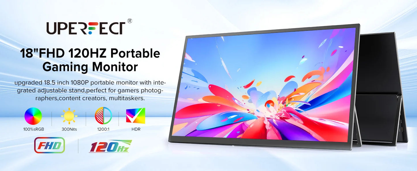 18.5'' Portable Monitor 120hz Second Laptop Screen Gaming Display with Kickstand 1080P IPS USB C HDMI For Mac PC Xbox