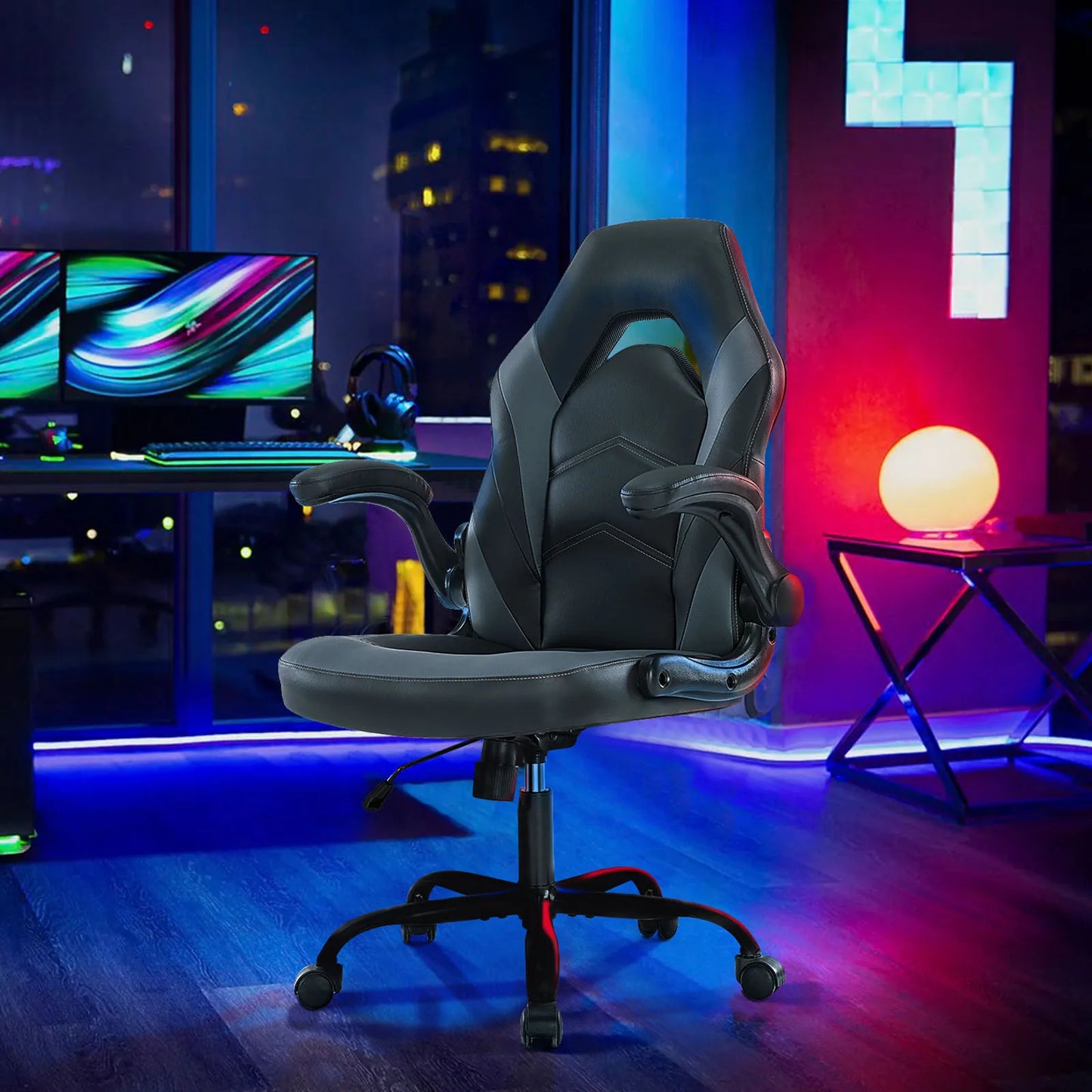 JHK Ergonomic Office Computer Home Gaming Desk Chair Adjustable PU Leather Racing Chair Flip-up Armrest