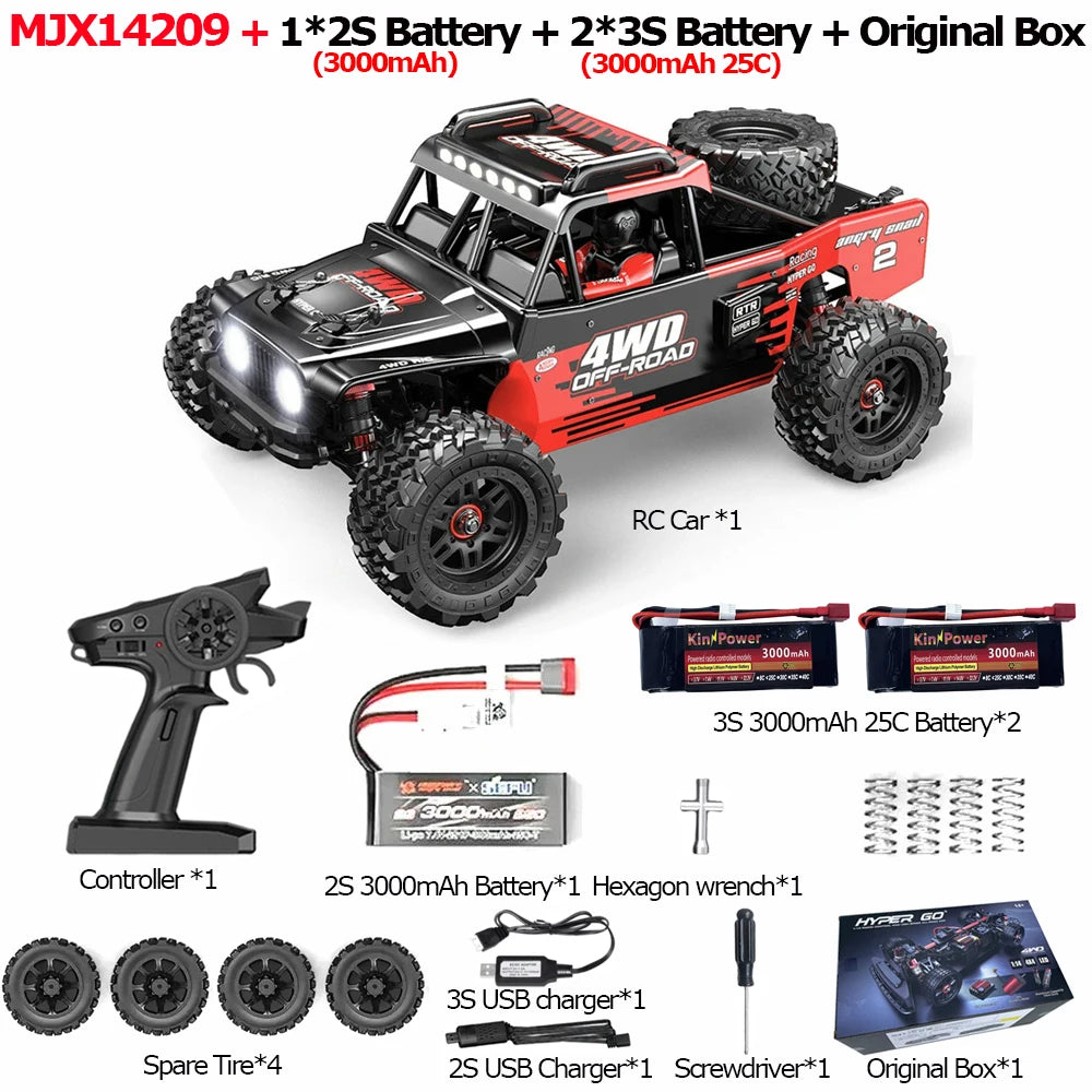 MJX 14209 14210 V3.0 1/14 RC Car 4WD Hyper Go 75km/h Brushless 2.4G Remote Control Truck Off-road Racing RC Truck Hobby RC Toy