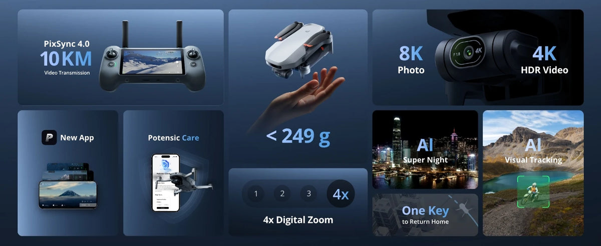 C0 ATOM 2 Drone with PTD 1 Remote Control 4K Video, 8K Photo Camera 10KM 2.7K Vertical Shoot, AI Night Shoting AI Track