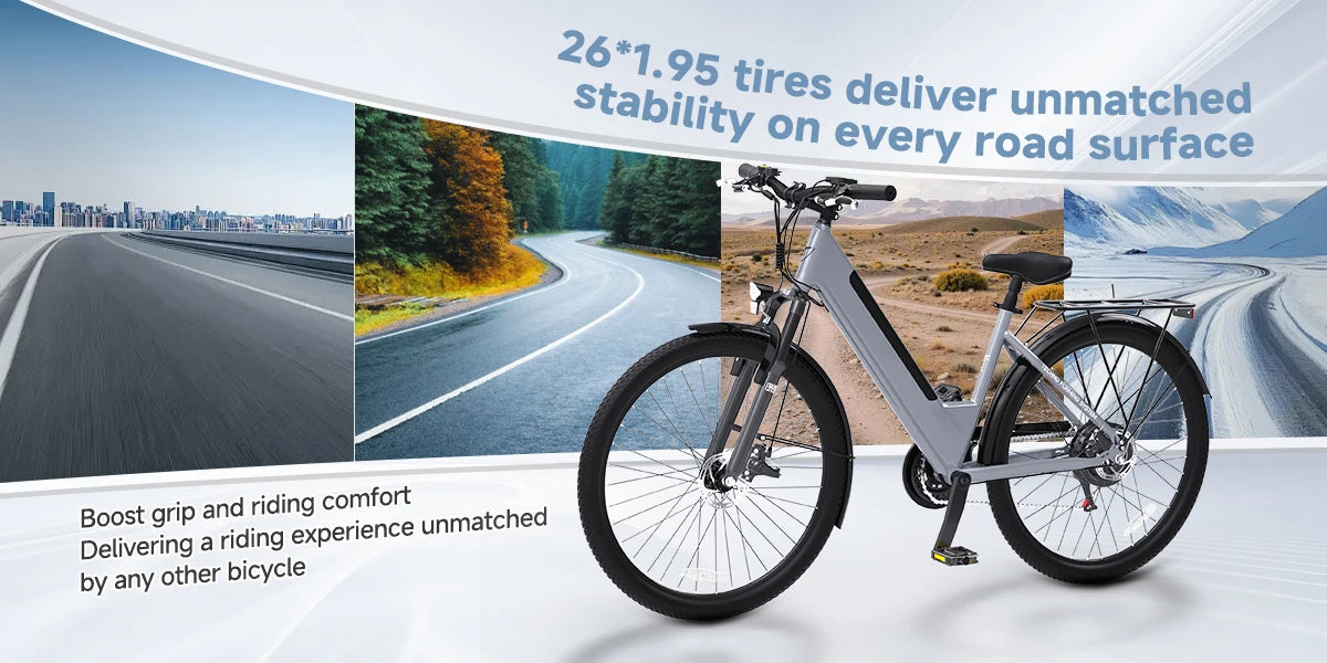 1000W Urban Ebike, 26" Comfort Step-Through Electric City Bike, 48V 10.4ah Removable Battery, Soft Seat, Perfect For Seniors