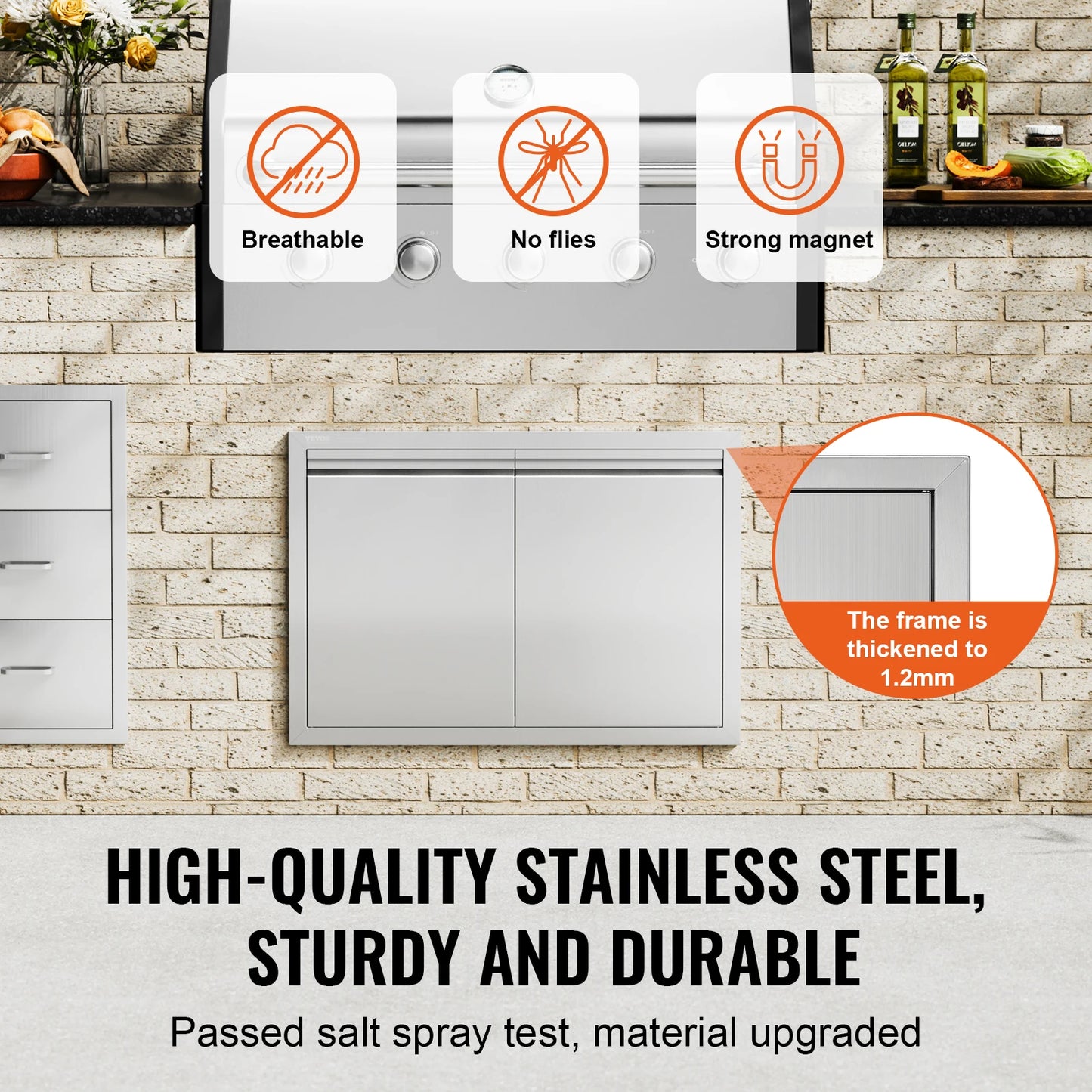 SucceBuy BBQ Access Door Stainless Steel Double Double Wall Door Panel Outdoor Kitchen Door Flush Mount Door Wall Vertical Door