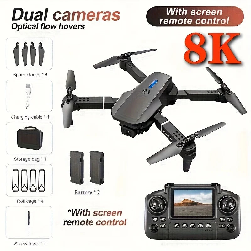 The 2026 Upgraded E88PRO MAX Foldable Drone Features Dual Cameras, Extra Batteries, an 8K Screen for Remote Control, and One-click Return-to-home Functionality. Suitable for Beginners, I