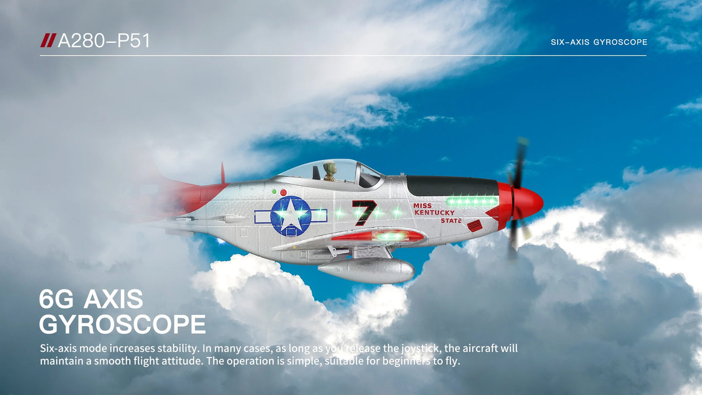 XK A280 P-51 3D/6G System 560mm Wingspan 2.4GHz 4CH EPP RC Airplane Fighter RTF With LED Lights Vehicles Toy Gift for Beginner