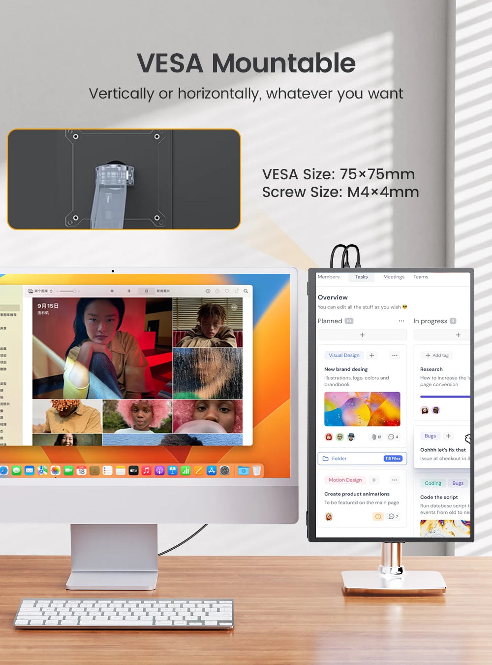 18.5'' Portable Monitor 120hz Second Laptop Screen Gaming Display with Kickstand 1080P IPS USB C HDMI For Mac PC Xbox