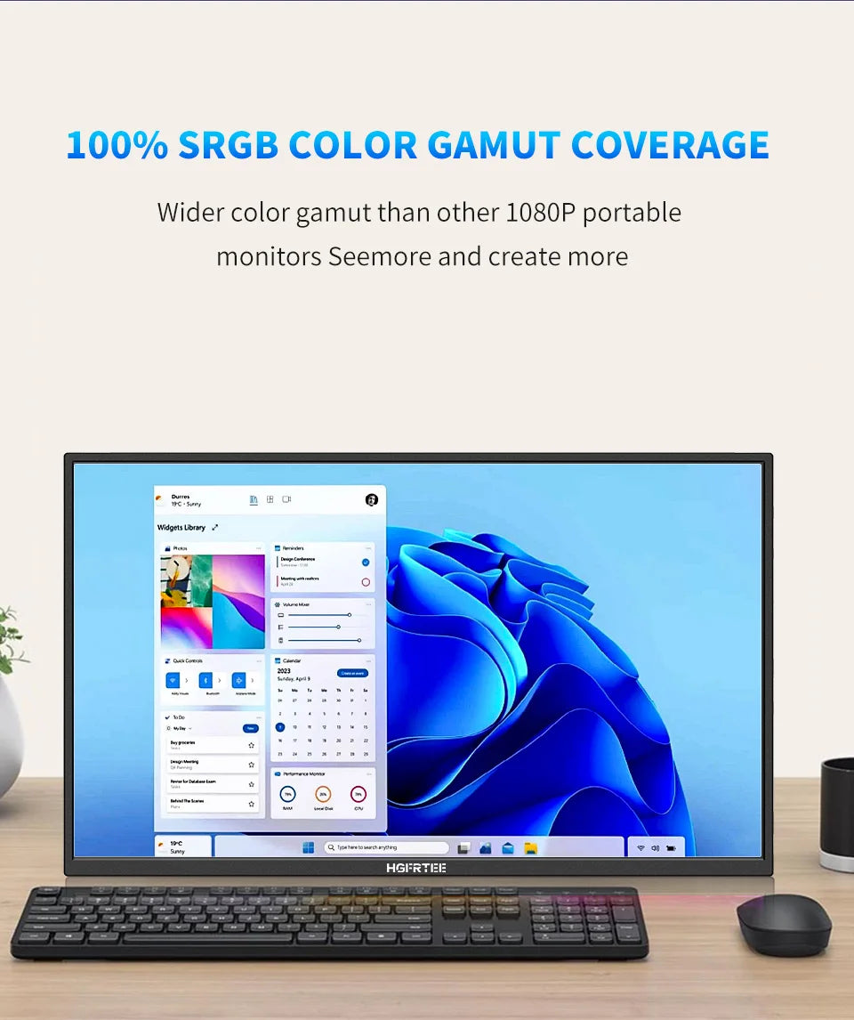 Portable Monitor 18.5 Inch Computer Gaming Display 100Hz 100% sRGB FHD 1080P Screen for Laptop Holiday Gift PC PS4/PS5