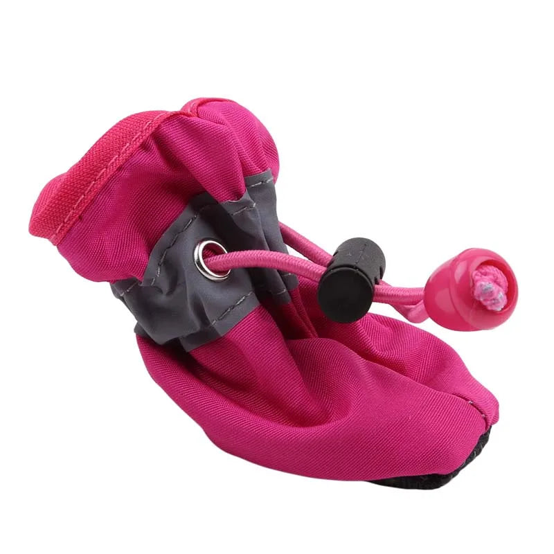 4Pcs Dog Boots Waterproof Non-slip Sole with Reflective Strip Adjustable Drawstring Soft Breathable Lining for Small Medium Dogs