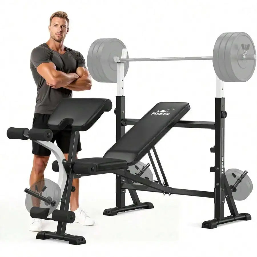 Adjustable Weight Bench, With Bench Press Rack, Leg Extension And Leg Curl, For Home Gym Workout (2 Size Options)