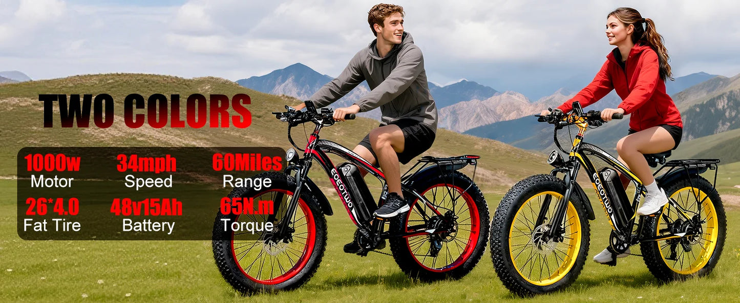 1500W Electric Bike 48V 15Ah Battery 26" 4.0 Fat Tire Ebike 34MPH High Speed Mountain Bicycle Off-Road Snow Bike for Adults