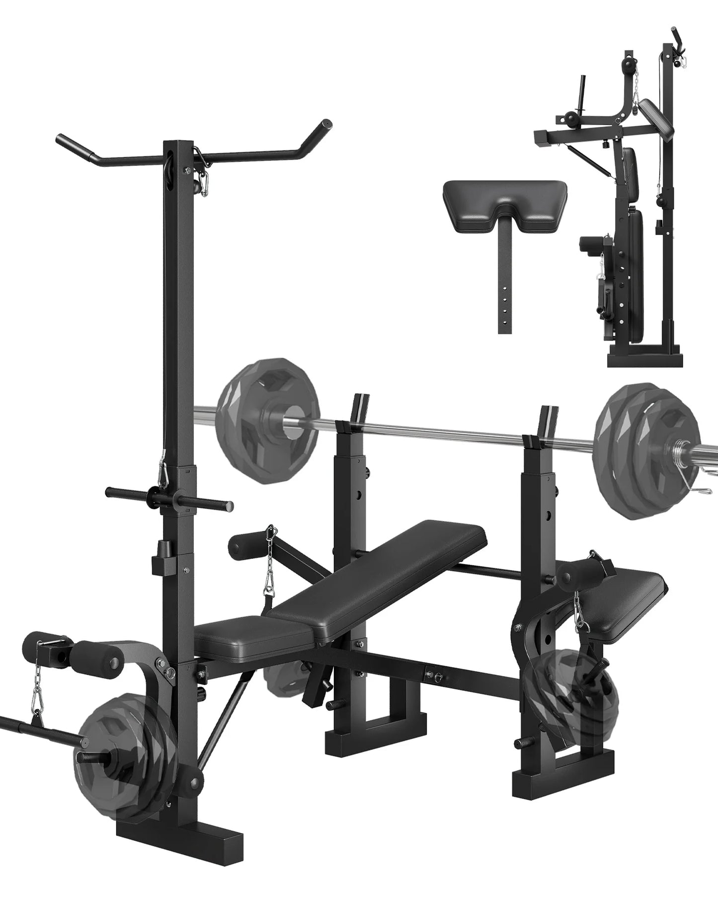 Adjustable 4-in-1 Weight Bench Set with Leg Developer Barbell Rack Butterfly Arm Preacher, Foldable Workout Bench for Home Gym