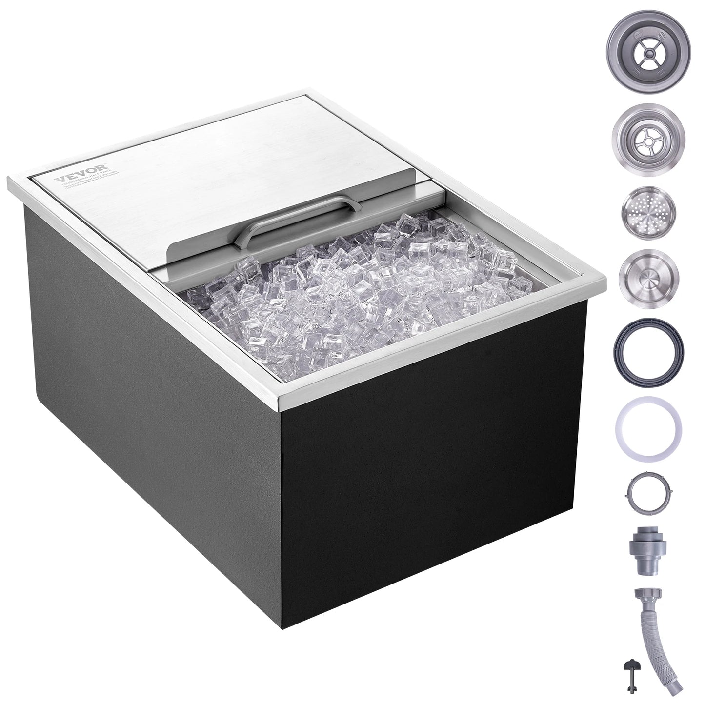 SucceBuy Drop in Ice Chest Stainless Steel Ice Cooler Commercial Ice Bin with Sliding Cover Outdoor Kitchen Ice Bar