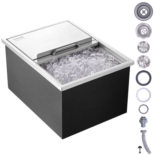 SucceBuy Drop in Ice Chest Stainless Steel Ice Cooler Commercial Ice Bin with Sliding Cover Outdoor Kitchen Ice Bar