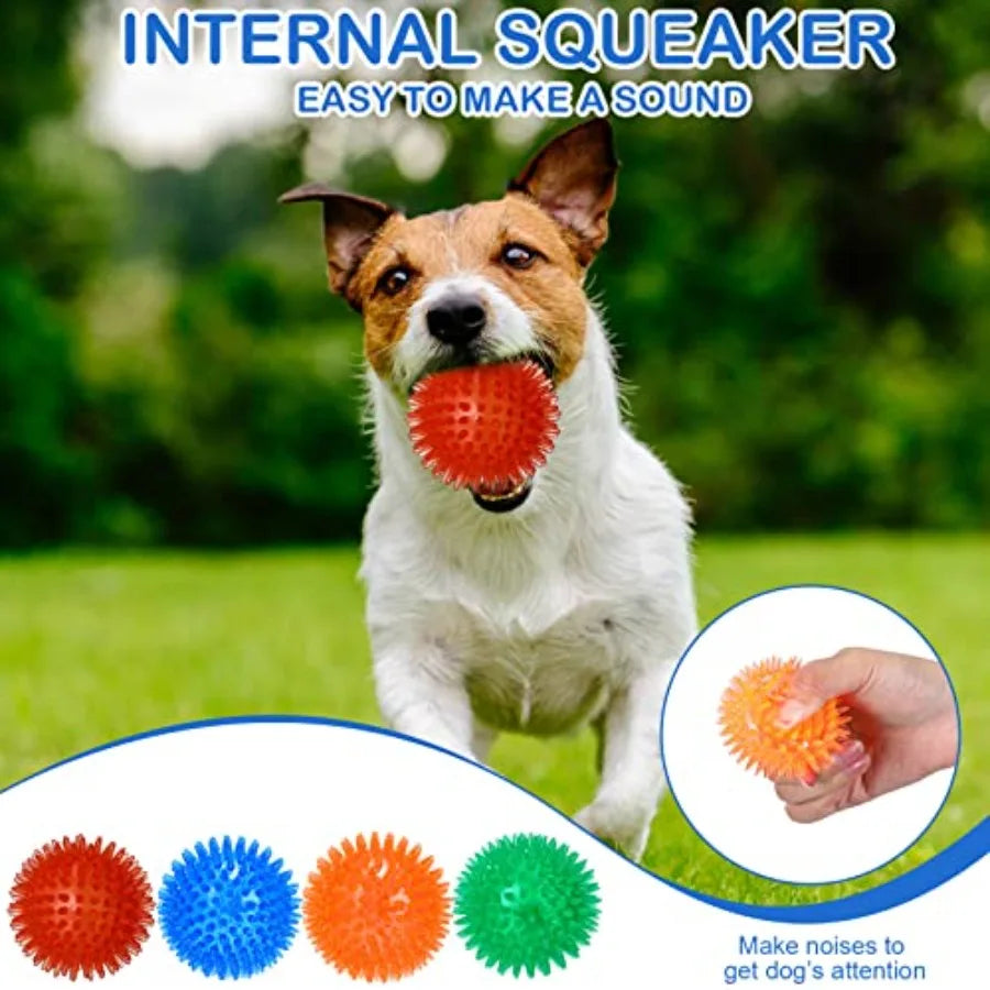 36 Pcs Squeaky Balls for Dogs 2.5 Inch Spiky Pet Chew Balls Interactive Fetch Toys for Puppy Teeth Cleaning and Training Red-xq