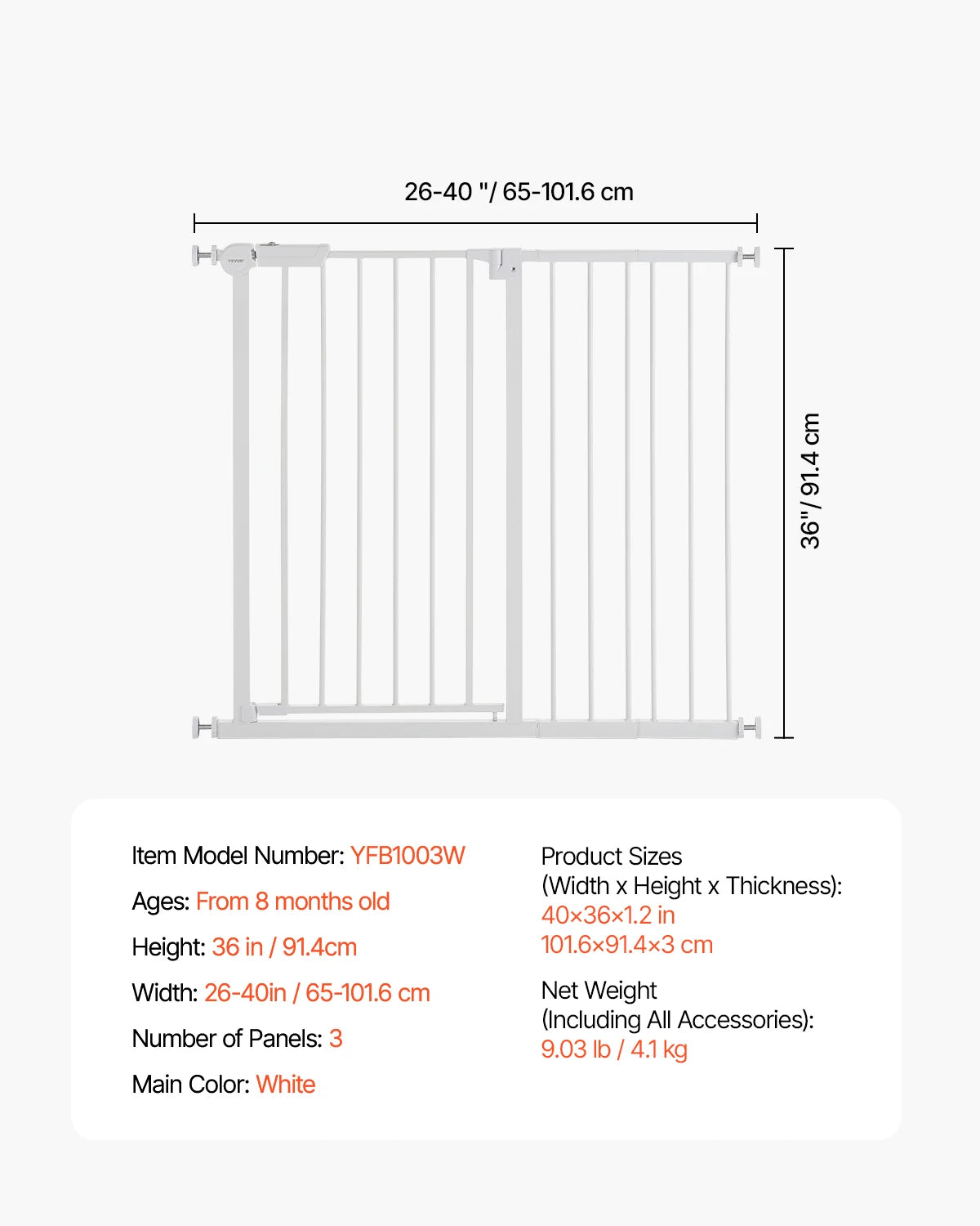 Baby Gate 28/30/36 Inches High Dog Gate Easy Step Walk Thru Child Pet Security Pressure Mount Kit Wall Cups Doorways