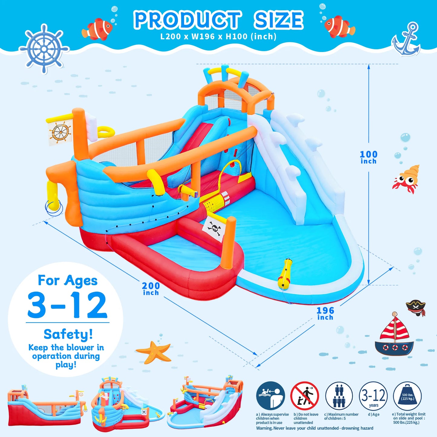 9-in-1 Inflatable Water Slide Park, Kids Bounce House with Jump Area, Dual Slides, Outdoor Backyard Party Inflatable Bouncy Cast