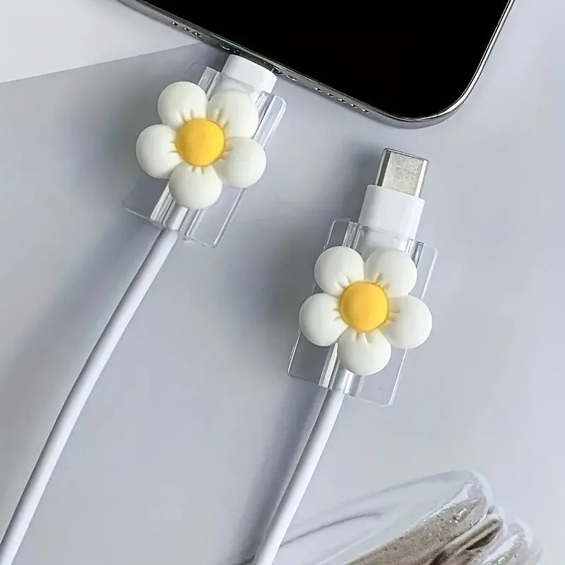 2pcs Cartoon Cable Protector Cute Flowers USB Charger Protector Cable Organizer Kawaii Data Line Cord Cable Winder For iPhone