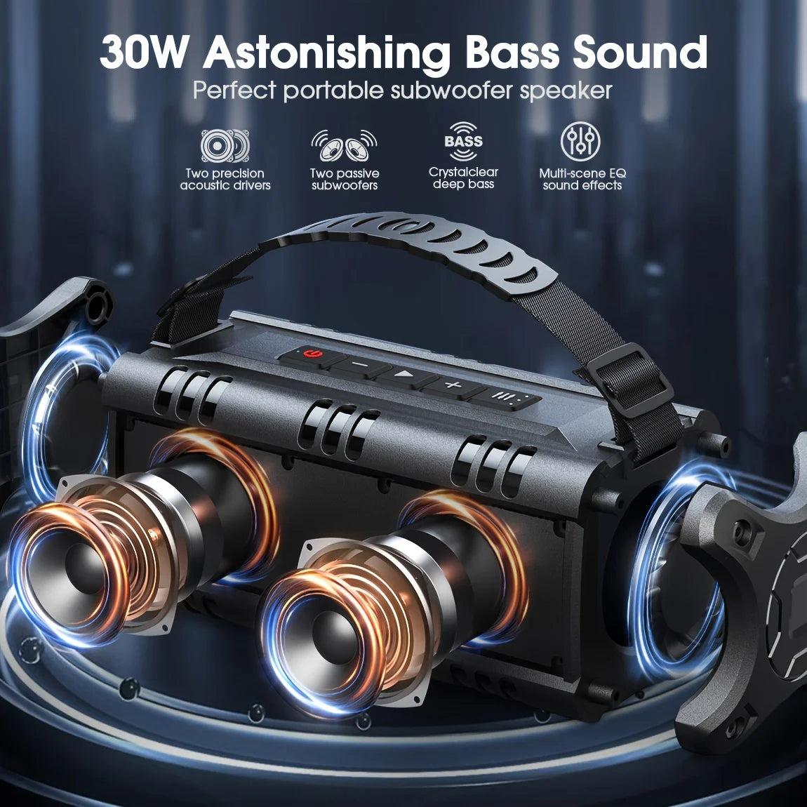 W-KING Bluetooth Speaker, 30W Portable Wireless Loud Speakers, IPX6 Waterproof Outdoor Speaker, 24H Playtime, EQ, AUX, TF Card