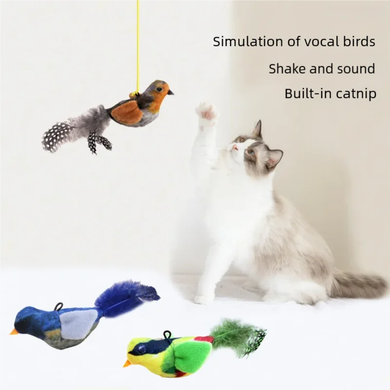 Sound Sensing Interactive Bird Cat Toy Wall Hanging Plush Catnip Kitten Teasing Chasing Toy for Indoor Cats