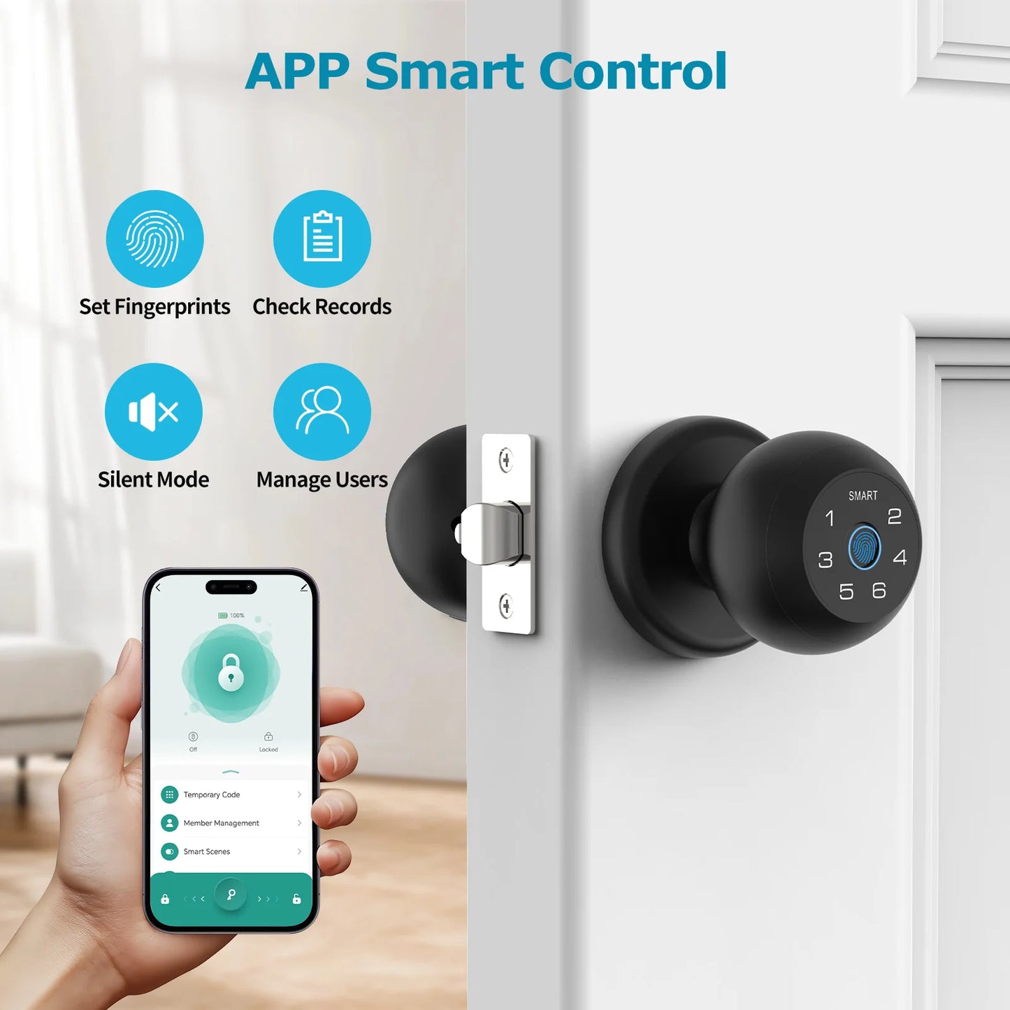 Ball Shaped Smart Lock Fingerprint Door Lock App Control Passcode Unlock Electronic Touchscreen Keypad Indoor